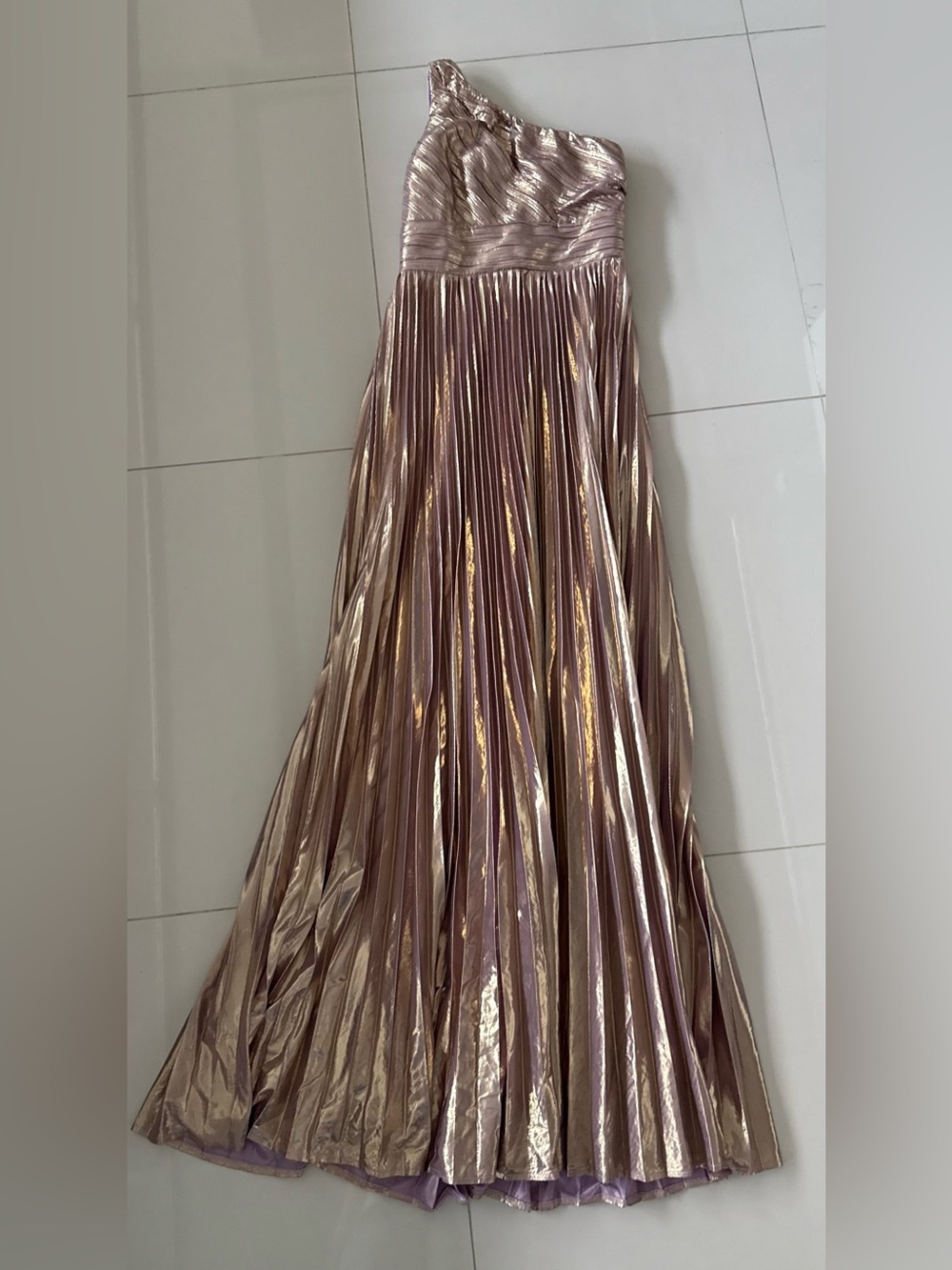 One-Shoulder Metallic Rose Formal Dress